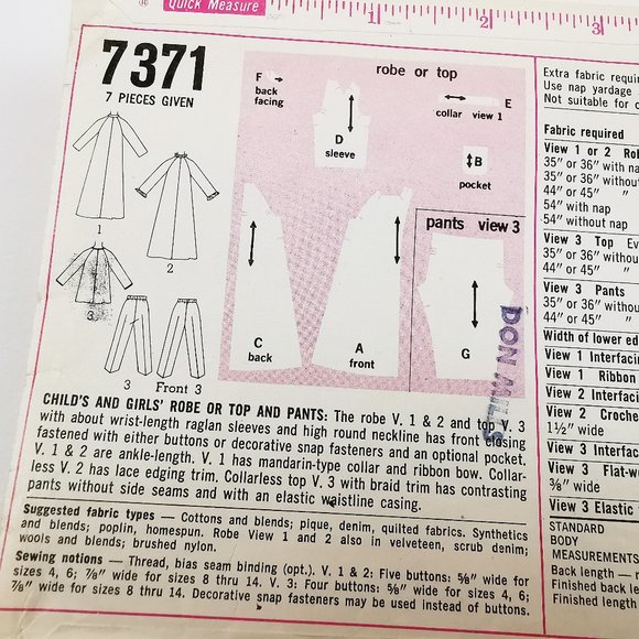 60s Simplicity Sewing Pattern 7371 Child’s Robe - Picture 4 of 9